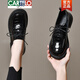 卡帝樂(lè )鱷魚(yú)（CARTELO）2025新款春秋季圓頭平底單鞋女漆皮軟底真皮女鞋春款深口系帶皮鞋 黑色 37
