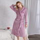韓彩睡衣女士法蘭絨秋冬長(cháng)袖加厚珊瑚絨浴袍睡袍女家居服 粉紫 XL