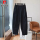 皮爾卡丹2025夏季新款高腰寬松顯瘦休閑褲女時(shí)尚小個(gè)子棉麻薄款九分哈倫褲 黑色 M