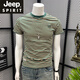 JEEP SPIRIT帥氣上衣潮綠色條紋短袖男修身2025夏季新款半袖T恤體恤圓領(lǐng) 綠色 M 95-110斤