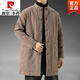皮爾卡丹（pierre cardin）冬季中國風中長款漢服男寬松棉衣亞麻唐裝復古風棉服加厚棉襖外套 咖色 3XL(輕商務)