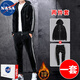 NASA BASE衛(wèi)衣男潮流衣服男士秋冬裝情侶冬季金絲絨衛(wèi)衣套裝男加絨加厚男裝 黑色 L
