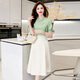 川朗連衣裙女2025夏季新款女裝新中式遮肚子溫柔風(fēng)雪紡氣質(zhì)減齡兩件套 綠色+米白色 L （105斤-120斤）