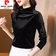 皮爾卡丹（pierre cardin）金絲絨長(cháng)袖t恤女士春秋冬2026年新款半高領(lǐng)洋氣小衫內搭打底上衣 黑色 XL 建議110-120斤
