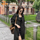 派吉鯊感風(fēng)衣外套女中長款2025年春秋新款大衣chic英倫風(fēng) 黑色 S 80-100