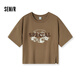 Semir森馬短袖T恤女短款開(kāi)叉露營(yíng)風(fēng)印花戶(hù)外夏季復古寬松衣服時(shí)尚個(gè)性 咖啡50800 S /155/80A