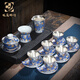 瑯庭琊坊景德鎮功夫茶具套裝高檔純銀琺瑯彩整套茶杯泡茶壺家用蓋碗泡茶器 16件-蓋碗浪花套裝