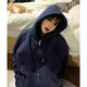 巧除新款運動(dòng)風(fēng)黑色外套女春秋款潮流帶帽休閑百搭寬松拉鏈中長(cháng)款衛衣 藏青色【秋冬季-厚款】 M 85-105斤