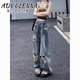 Ady Glenna美式vibe破洞牛仔褲女夏季韓版寬松顯瘦時(shí)尚潮流辣妹百搭闊腿褲 *主圖色* L