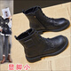 狄德拉真皮大碼馬丁靴女2025冬季新款41一43厚底加絨平底腳寬顯腳小短靴 黑色 單里 41 (255mm) 標準碼