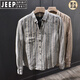 JEEP SPIRIT高端時尚美式休閑純亞麻襯衫男士流行潮ins春秋水洗長袖上衣百搭 藍(lán)色【男士襯衫長袖襯衫痞帥襯衫 L