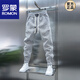 羅蒙（ROMON）潮流男士新款加絨休閑褲彈力松緊腰加厚束腳褲百搭寬松運動(dòng)衛褲 米白色 加.絨 29 建議105-115斤