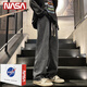 NASA GOOD牛仔褲男夏季新款直筒闊腿褲潮牌美式高街褲子棉質(zhì)水洗休閑牛仔褲 煙灰色 XL
