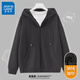 真維斯（Jeanswest）外套女連帽開(kāi)衫衛衣女裝春秋冬季新款寬松休閑潮流韓版學(xué)生上衣服 深灰 純色 L
