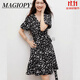 MAGIOPY國際奢侈品牌女裝高檔碎花連衣裙女夏季新款復古法式收腰雪紡裙子 花色 L