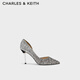 CHARLES&KEITH高跟鞋金屬跟單鞋婚鞋女鞋子女生日禮物女CK1-60580071 黑叻色 40