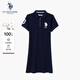 U.S. POLO ASSN.女士短袖POLO領(lǐng)白色連衣裙A版中裙寬松休閑長款T恤裙 藏藍(lán)色 M 