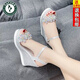 啄木鳥(niǎo)坡跟涼鞋女波西米亞夏仙女風(fēng)25年新款網(wǎng)紅百搭水鉆露趾高跟女鞋 銀色 36