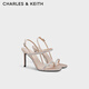 CHARLES&KEITH25夏新品氣質(zhì)方頭亮鉆一字帶高跟涼鞋CK1-60361578 Nude肉色 37 （235）