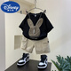 迪士尼（Disney）男童夏裝套裝新款洋氣寶寶夏天短袖衣服男孩春夏痞帥薄款兒童裝潮 黑色 搭配淺卡其褲子 120cm(建議身高115左右)