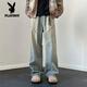 花花公子（PLAYBOY）牛仔褲男2024秋冬新款垂感直筒闊腿褲美式復古寬松長(cháng)褲子潮牌男褲 懷舊色 L