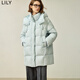 LILY冬新款女裝純色百搭立領(lǐng)連帽寬松面包服90白鴨絨羽絨服女 404淺藍(lán) S
