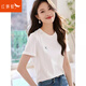 紅蜻蜓短袖T恤女2025年夏季新款衫女士洋氣設計感拼接百搭顯瘦棉線(xiàn)上衣 白色短袖 L 【建議 110~119斤】