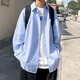 妙奕嘉條紋長(zhǎng)袖襯衫男士襯衣外套男休閑衣服男裝秋季寬松寸杉上衣春秋 藍(lán)白條紋日系襯衫 M