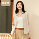 恒源祥【100%綿羊毛】羊毛衫女秋冬季純色毛衣單排扣針織開(kāi)衫女裝上衣 淺米咖 L /170/92A/L