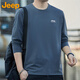 吉普（JEEP）長袖T恤男春秋季寬松休閑男士圓領(lǐng)打底衫上衣服男裝 深灰 XL 