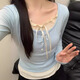歌詩(shī)慧長(zhǎng)袖t恤女士純欲風(fēng)秋季新款衣服女裝打底衫外穿學(xué)生甜美上衣內(nèi)搭 淺藍(lán)色褶皺長(zhǎng)袖t恤 均碼 【建議110斤內(nèi)】