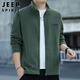 JEEP SPIRIT吉普外套男春秋季韓版抓絨衣男士立領(lǐng)上衣男裝 軍綠色 XL 