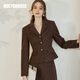ROEYSHOUSE羅衣美拉德咖色修身短外套春裝新款復古懷舊西裝外套09834 咖色 XL