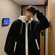 亨美初白色拉鏈連帽衛衣男士春季外套開(kāi)衫長(cháng)袖2026新款高檔男裝加絨帽衫 假兩件撞色加絨開(kāi)衫衛衣【黑白】 XL