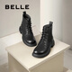百麗（Belle）七夕禮物舒適馬丁靴女商場(chǎng)款真皮時(shí)尚靴B7E2DDD4 黑色-單里 39 (245mm)