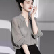 高垂感不易變形  寬松大碼襯衫女2025春夏新款輕奢洋氣氣質(zhì)上衣女 微透灰五分袖-9673 2XL 建議146-158斤