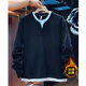 倉石一樹(shù)假兩件衛衣男春秋季新款純色V領(lǐng)寬松百搭休閑上衣打底衫 黑色 加絨 M