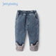 JELLYBABY女童牛仔褲加絨加厚兒童冬季外穿休閑長(cháng)褲寶寶冬裝小童女孩秋冬款 牛仔藍 100