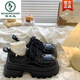啄木鳥(niǎo)棕色大頭系帶小皮鞋女2025秋季新款厚底增高復(fù)古英倫風(fēng)配裙子單鞋 黑色亮光 37