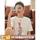 Olrain歐芮兒法式正肩短袖T恤女夏季寬松釘珠印花設(shè)計(jì)感體恤上衣 米白色 L