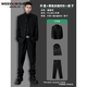 威登羊新中式立領(lǐng)夾克中山裝男士套裝休閑痞帥熱血高校校服西裝禮服外套 外套+黑長袖襯衫+西褲【三件 XL