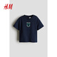 H&M【迪士尼系列】童裝男嬰T恤2025秋新款米奇印花短袖上衣1263213 海軍藍/米奇老鼠 100 100/56