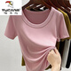 啄木鳥(niǎo)（TUCANO）短袖t恤女莫代爾螺紋U領(lǐng)打底衫女士夏季新款韓版顯瘦內搭上衣服 粉色 2XL 建議130-145斤