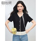 熙世界（sllsky）設計感蕾絲花邊T恤短袖時尚洋氣正肩小衫上衣2025夏新款 黑色 2XL