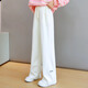 小豬彼特女童闊腿褲兒童2025新款窄版褲子運動(dòng)褲春秋款女大童秋冬直筒加絨 15046米白色 160 cm