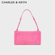 CHARLES&KEITH柔軟絨布手提腋下包小方包女生日禮物女神節禮物CK2-20151378-A 粉紅色Pink S