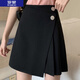 羅蒙（ROMON）  半身裙女2024春秋季新款高腰顯瘦百搭不規則短裙黑包臀A字裙 黑色 L 107斤-117斤