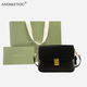 ANDSEEYOU斜挎包女士單肩豆腐包牛皮斜挎包時(shí)尚流行通勤小方包休閑斜跨女包 黑色 中包