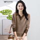Mrdiane wei假兩件針織衫女寬松毛衣女士時(shí)尚百搭翻領(lǐng)打底衫上衣 咖色 均碼 