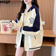 MXQP棒球服外套女2025春秋冬新款韓版寬松刺繡連帽學(xué)生上衣衛(wèi)衣女裝 杏色 XL 【130-150斤】